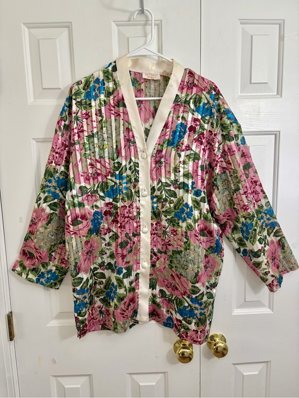 Vintage Gold Label Victoria's Secret Floral Button Front V-Neck Nightgown Large